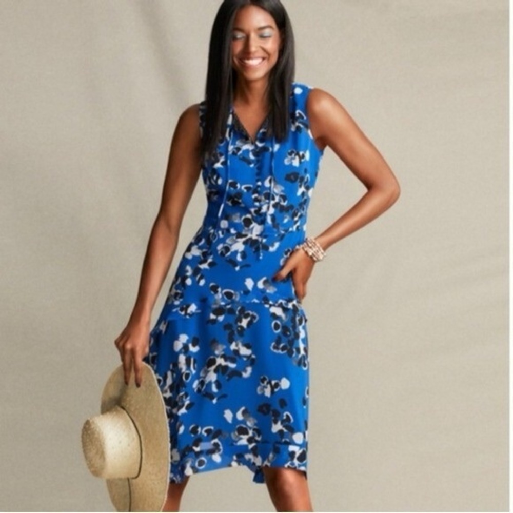 Cabi Untamed‎ Dress Electric Blue Cobalt Jungle Sleeveless Large
